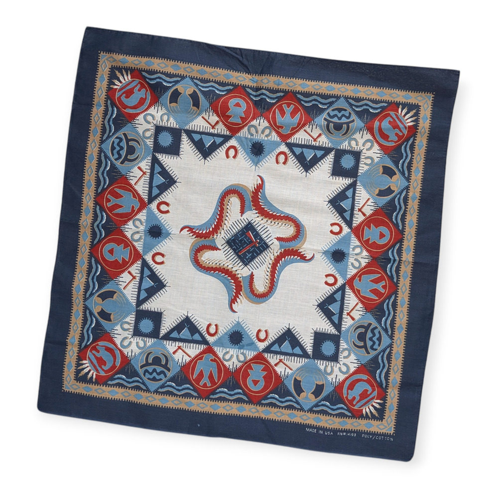 Vintage Wamcraft Southwestern Aztec Bandana Handkerchief Scarf Made In USA